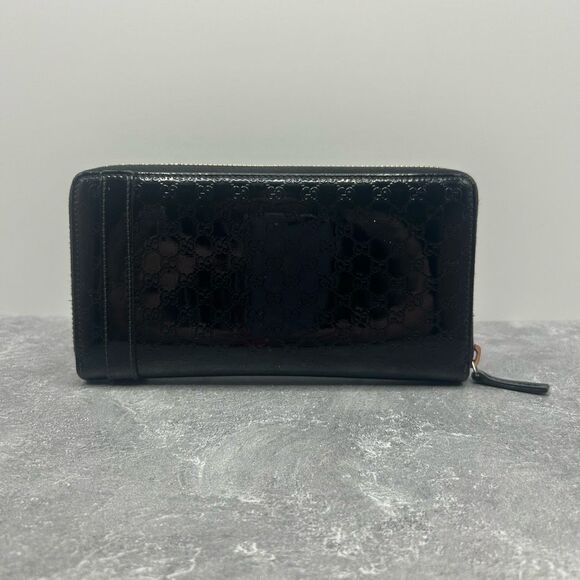GUCCI Micro Guccissima Black Patent Leather Zip Around Long Luxury Wallet - Picture 2 of 16